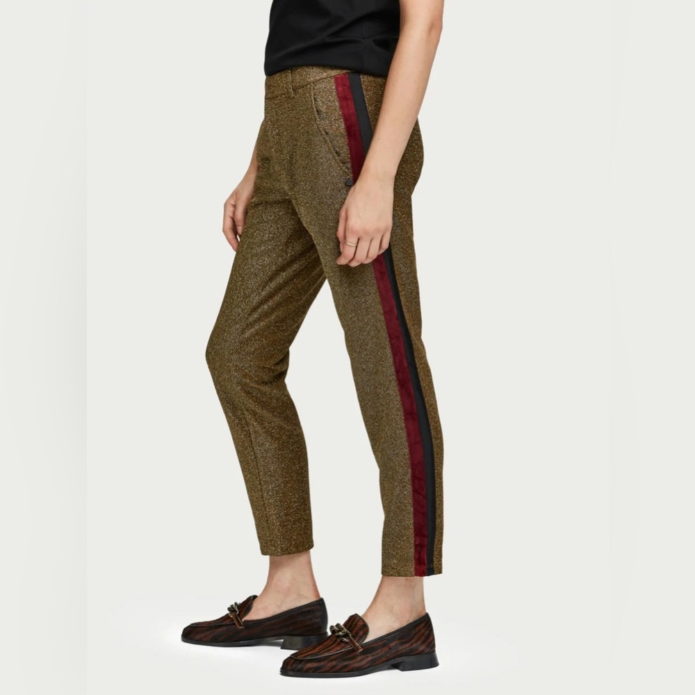 Scotch & Soda Maison Tapered Lurex Pants in Gold. Size Small.